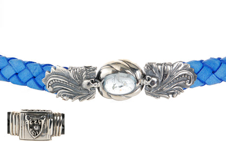 Silver Leather Bracelet MAGIC PLANT+SKULL+Oval Stone+Shield Lock 13