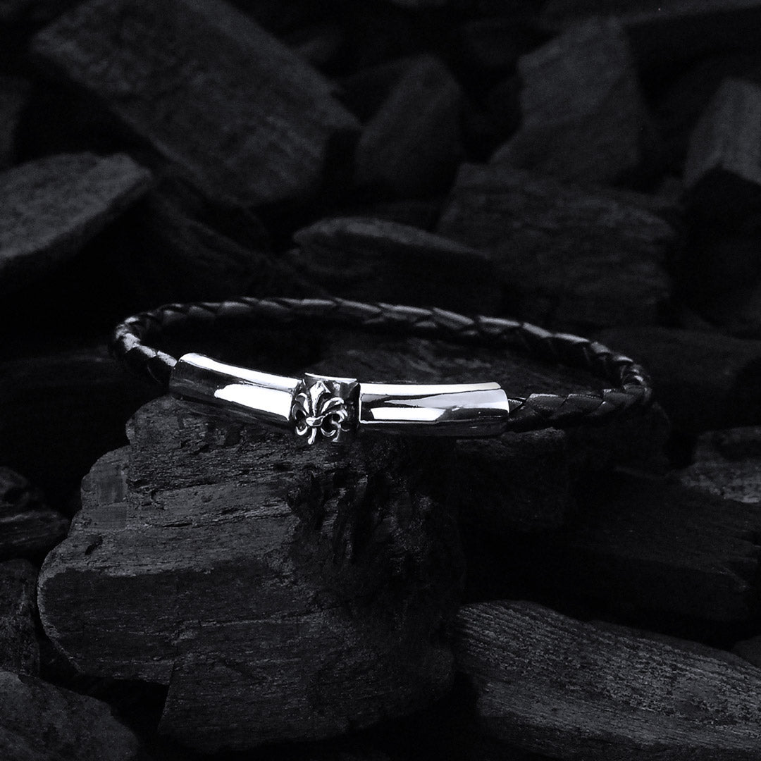 Silver Leather Bracelet PLAIN SLIM  4