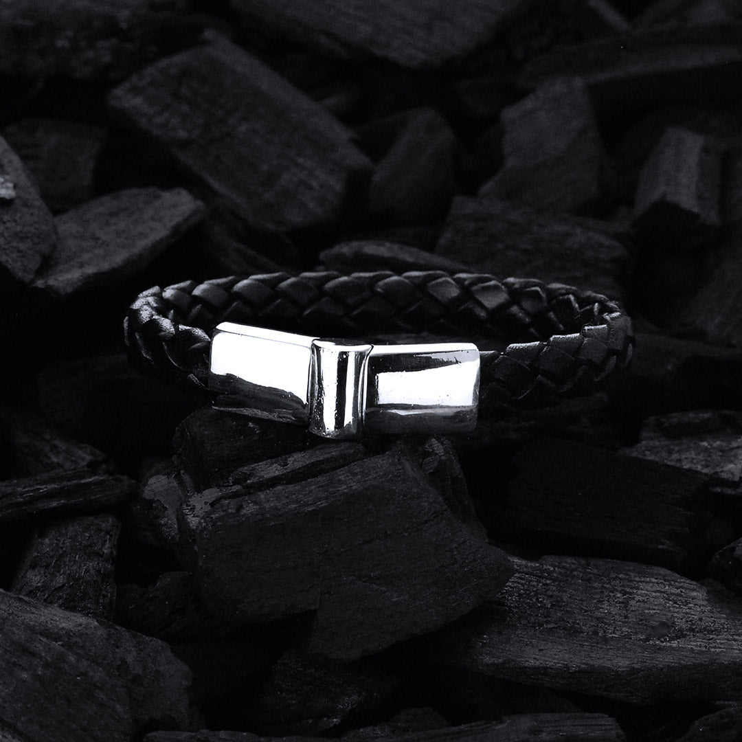 Silver Leather Bracelet PLAIN Jointlock 10
