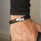 Silver Leather Bracelet Plain Jointlock 13short