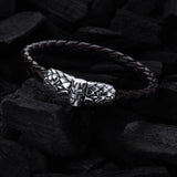 Silver-Leather Bracelet LILY and DRAGON SCALES Silver Jointlock 7