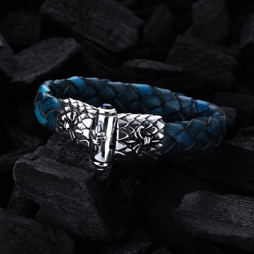 Silber-Lederarmband LILY und DRAGON SCALES Silber Jointlock plus Steine13