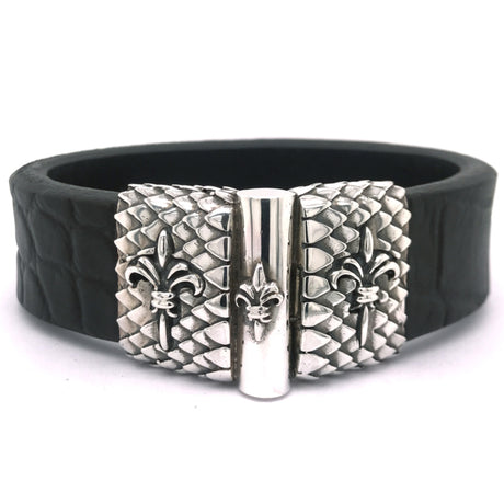 Silver-Leather Bracelet LILY and DRAGON SCALES Silver Jointlock 22