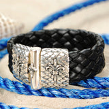 Silver-Leather Bracelet LILY and DRAGON SCALES Silver Jointlock 22