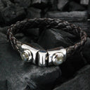 Silver-Leather Bracelet and Round Fat Frame Silver Jointlock with Stone 10