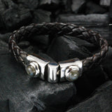 Silver-Leather Bracelet and Round Fat Frame Silver Jointlock with Stone 10