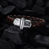Silver-Leather Bracelet GARDEN AT NIGHT Silver Jointlock Engraved 13
