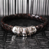 Silver-Leather Bracelet MALTESER CROSS with METEORITE Silver Jointlock 10