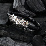 Silver-Leather Bracelet LANCE CROSS on a SilverJointlock Faceted 7
