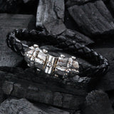 Silver-Leather Bracelet LANCE CROSS Faceted Jointlock + 10mm leather