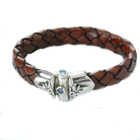 Silver-Leather Bracelet CRESCENT STAR Ship Silver Jointlock 13
