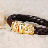 Silver Leather Bracelet STRIPES and MALTESER CROSS 13