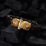 Silver Leather Bracelet STRIPES and MALTESER CROSS 13