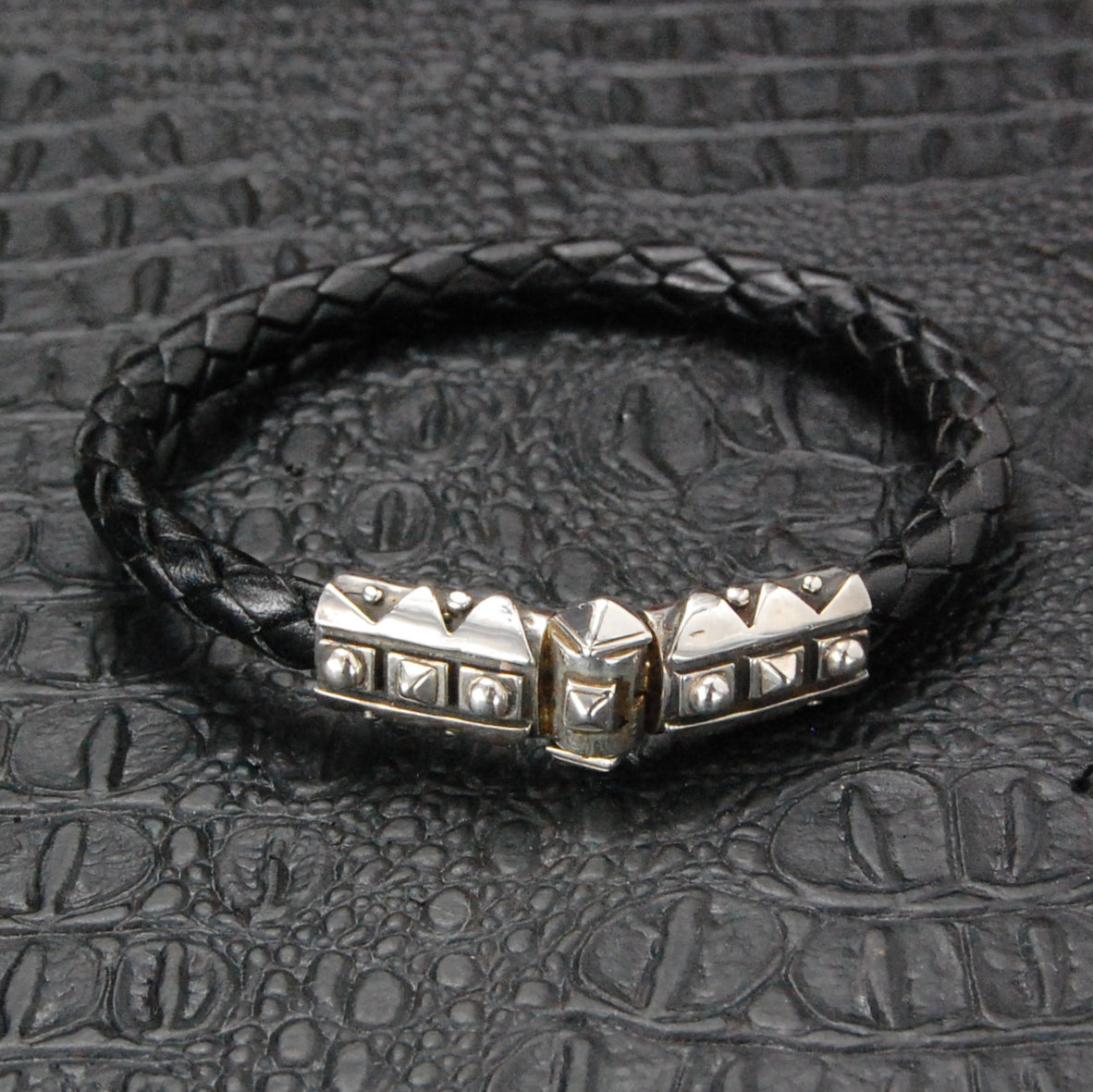 Silber-Lederarmband SPARKS Silber Jointlock für 6 mm