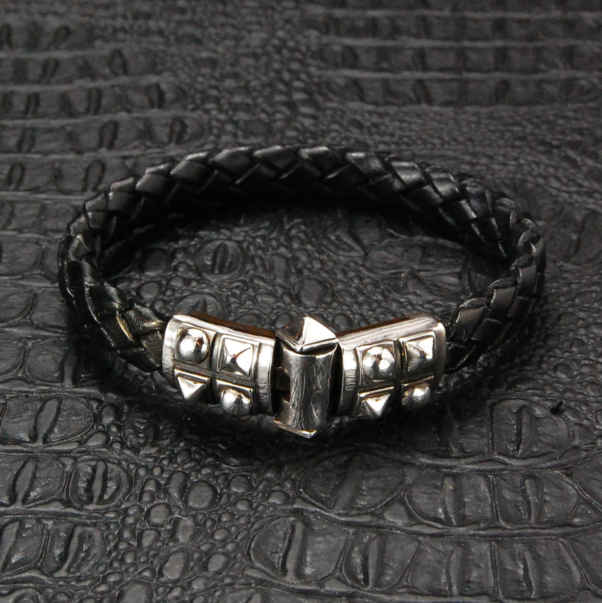 Silber-Lederarmband PYRAMIDES und DOMES Silber Jointlock für 10 mm