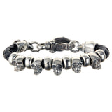 Silver Leather Bracelet SKULL ClasplockSL small Skulls tubes 6