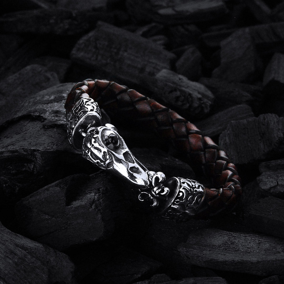 Silber-Lederarmband EAGLE SKULL M Verschluss für 13mm Leder