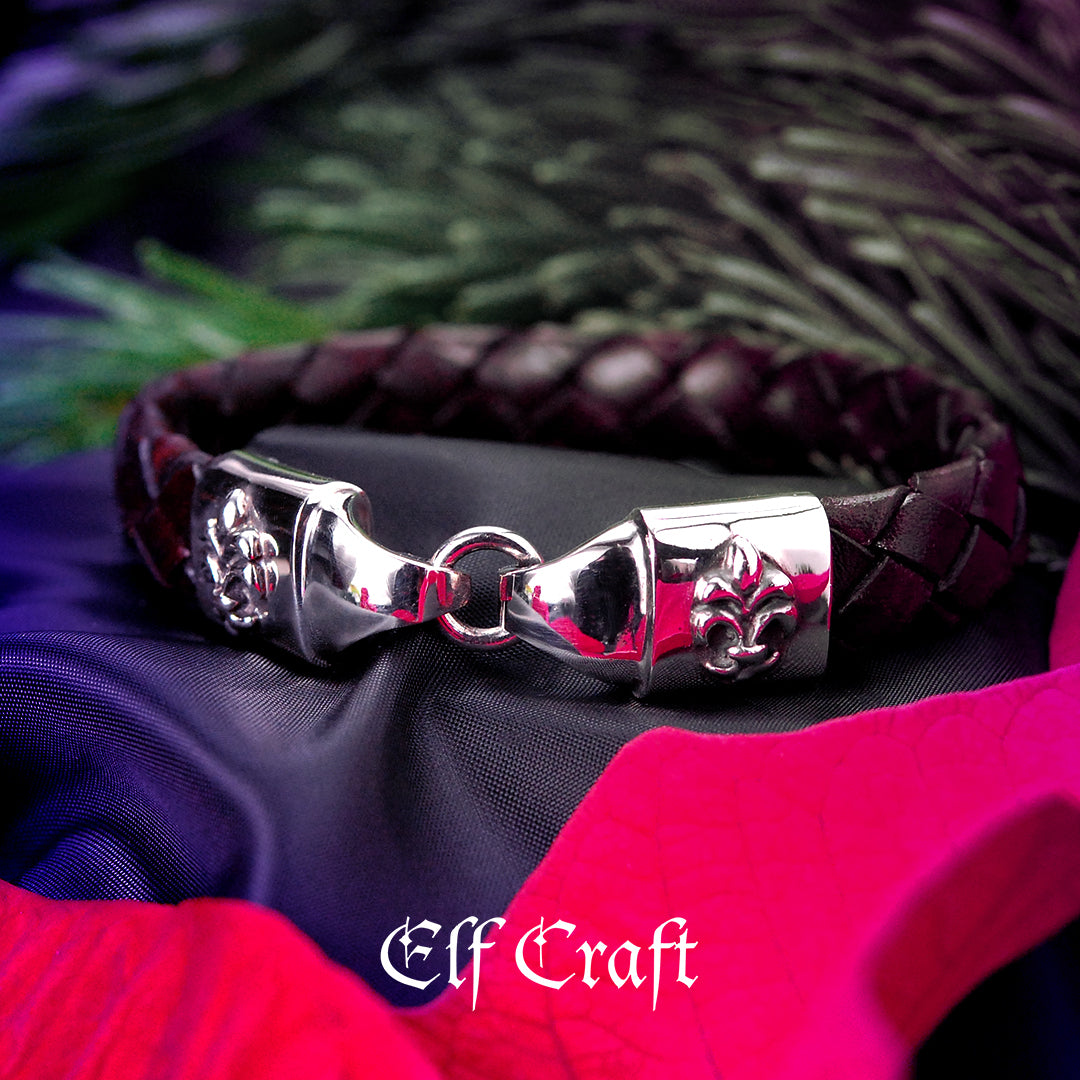 Silver-Leather Bracelet Plain with LILIES Hook and Loop for 13mm leather
