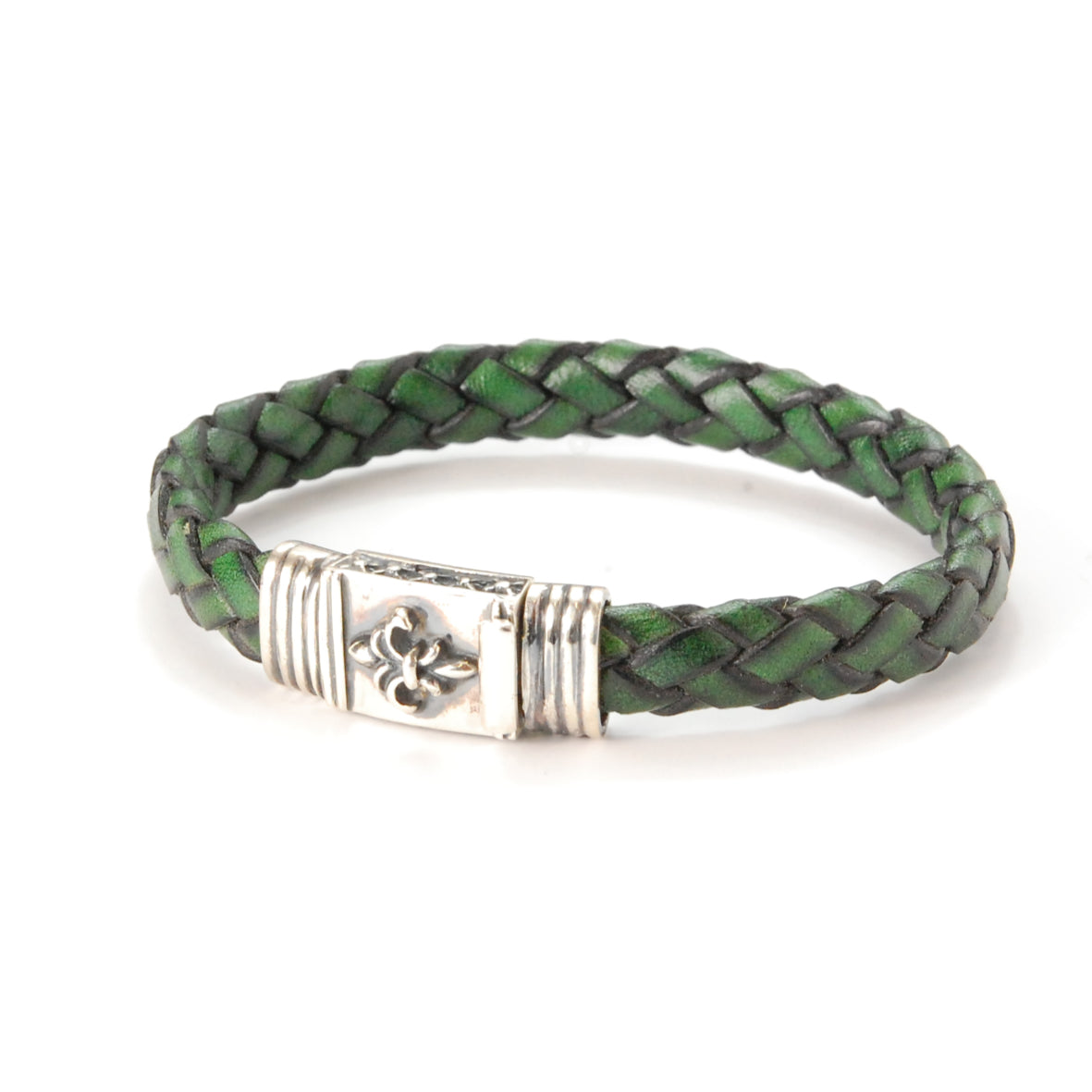 Silver-Leather Bracelet LILY Boxlock with MORNING STAR Sides for 10mm leather