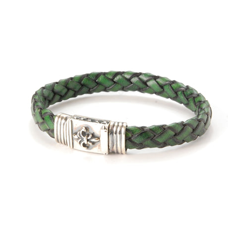 Silver-Leather Bracelet LILY Boxlock with MORNING STAR Sides for 10mm leather