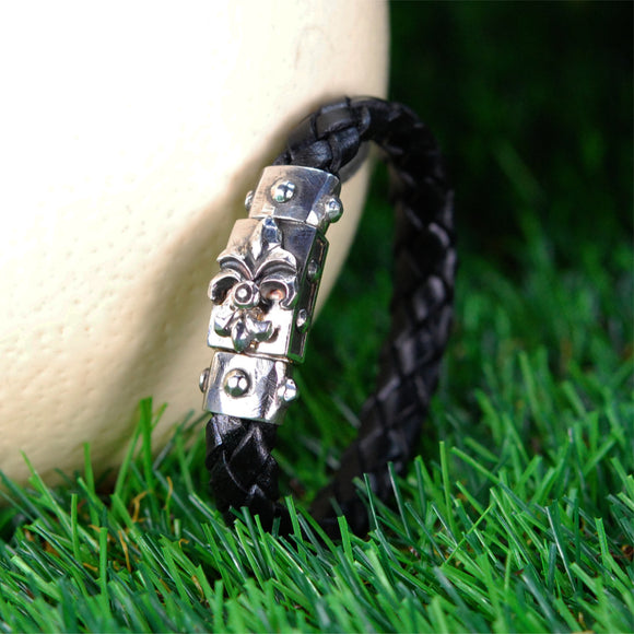 Silver Leather Bracelet LILY Facetted Boxlock METEORITE 10