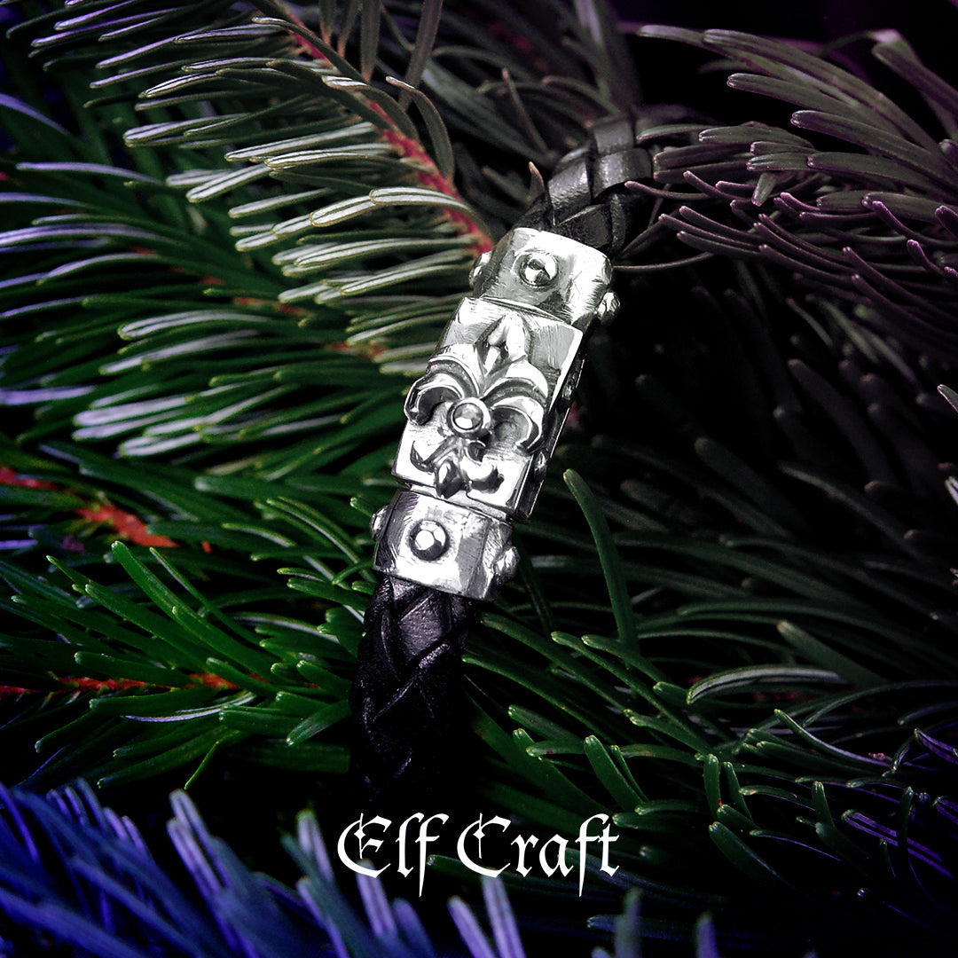 Silver-Leather Bracelet LILY Faceted Boxlock with METEORITE for 10mm leather