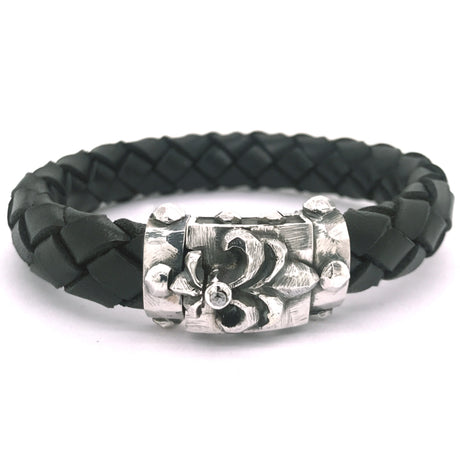 Silver-Leather Bracelet LILY and METEORITE Boxlock Faceted for 13mm leather