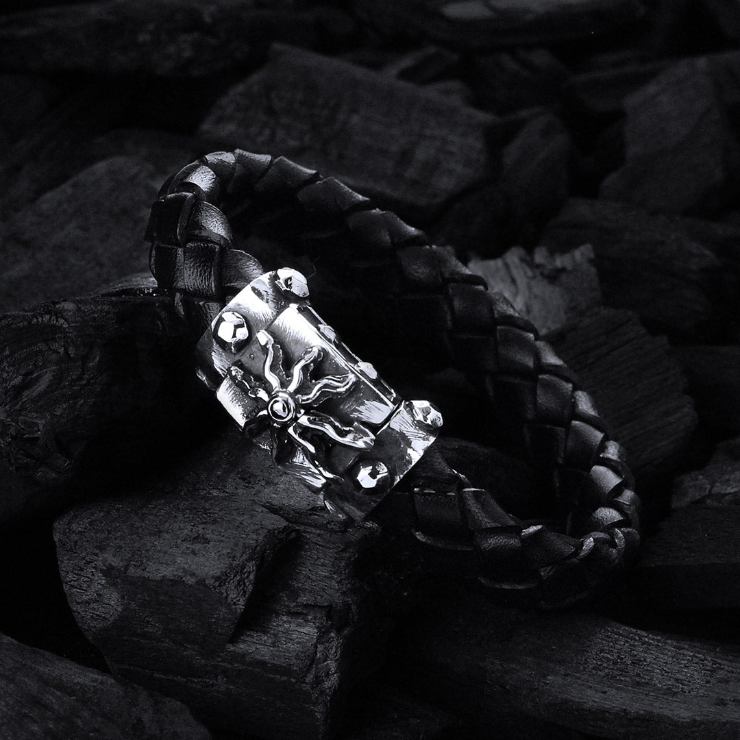 Silver-Leather Bracelet Elfin SUN Lock faceted and METEORITE for 13mm leather