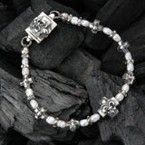 Silver Bracelet PEARLS and GREEK CROSSES with LILY and Lock