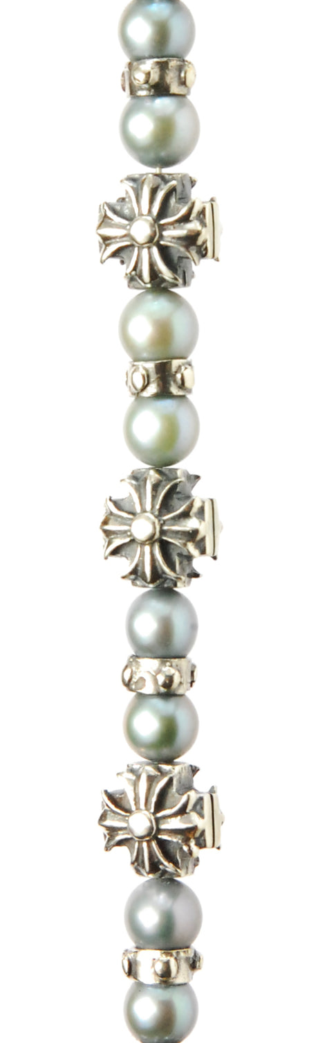 Silver Bracelet PEARLS and GREEK MALTESER CROSSES and Lock