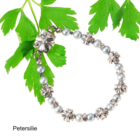 Silver Bracelet PEARLS and GREEK MALTESER CROSSES and Lock