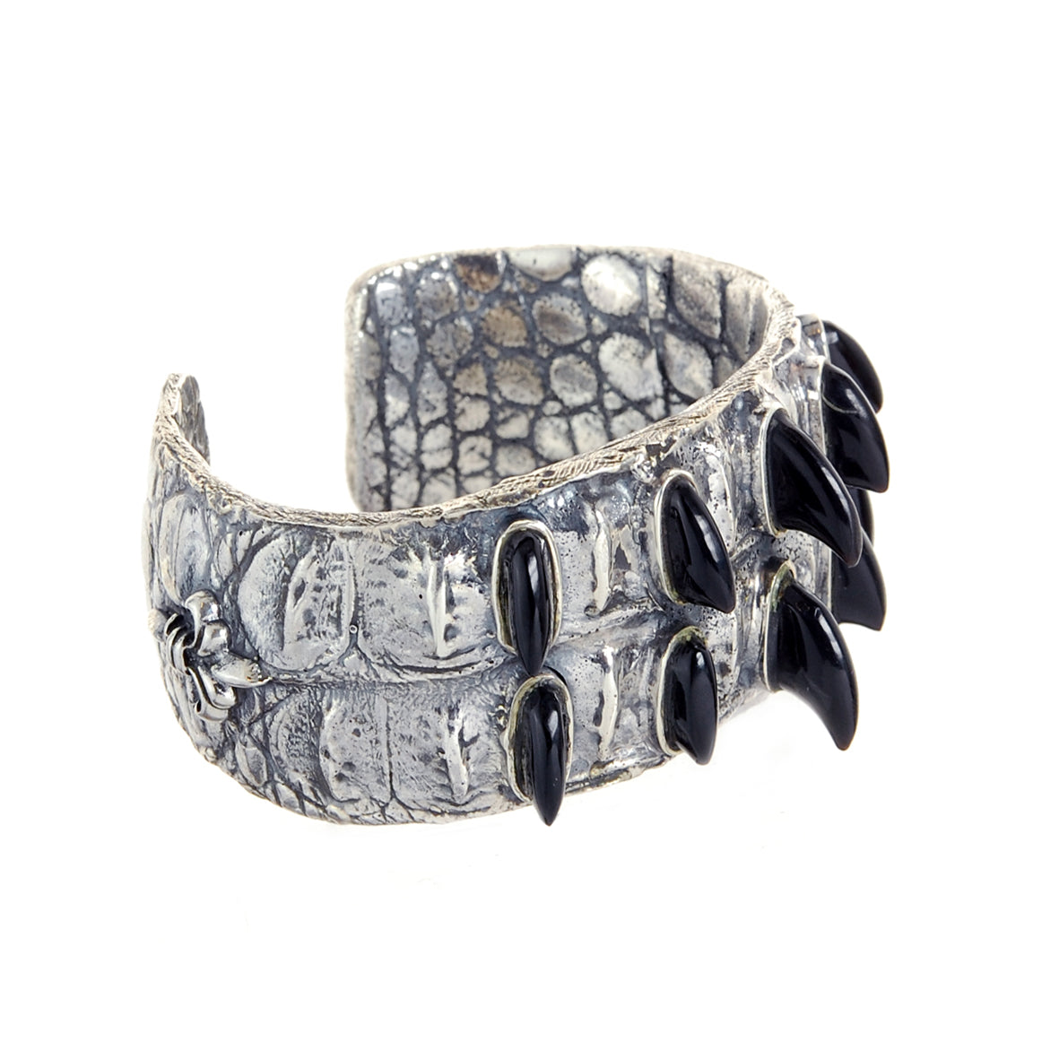 Silver Bracelet ROCKSTAR Croco Bangle 2row and 10 Horns