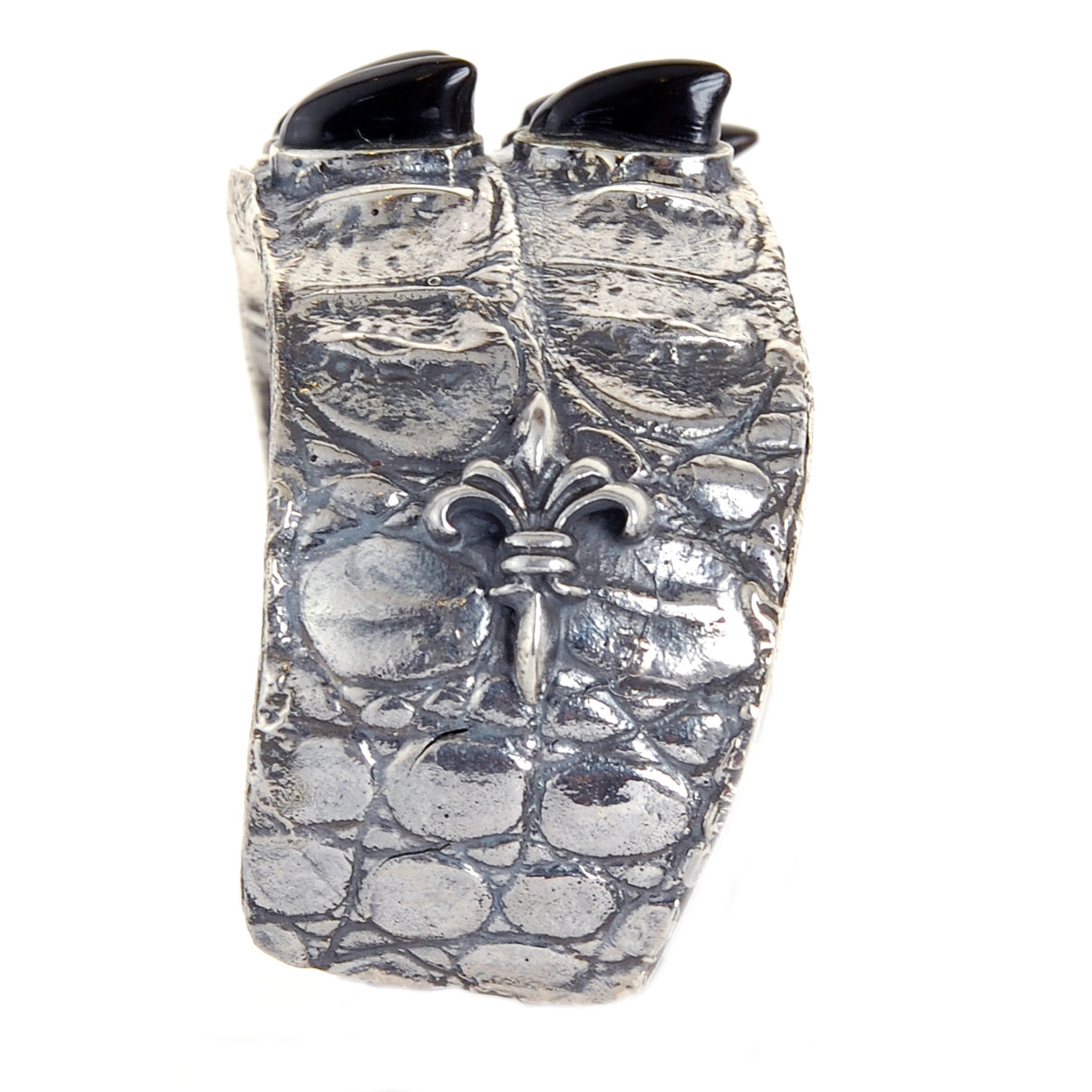 Silver Bracelet ROCKSTAR Croco Bangle 2row and 10 Horns