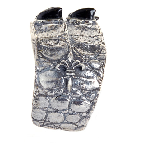 Silver Bracelet ROCKSTAR Croco Bangle 2row and 10 Horns