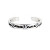 Silver Bangle SEARAY Leather Stripe with CROWNS, DRAGON and Cross