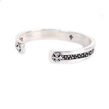 Silver Bangle SEARAY Leather Stripe with CROWNS, DRAGON and Cross