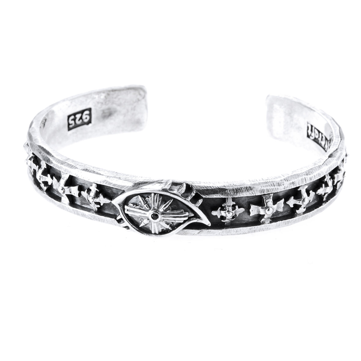 Silver Bangle THIRD EYE VIEW ON Plain Stripe with Crosses
