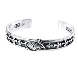 Silver Bangle THIRD EYE VIEW ON Plain Stripe with Crosses