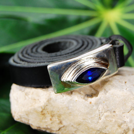 Silver Leather Bracelet Wrap ELFIN NAVETTE with10mm Leatherband