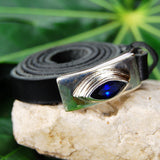 Silver Leather Bracelet Wrap ELFIN NAVETTE with10mm Leatherband