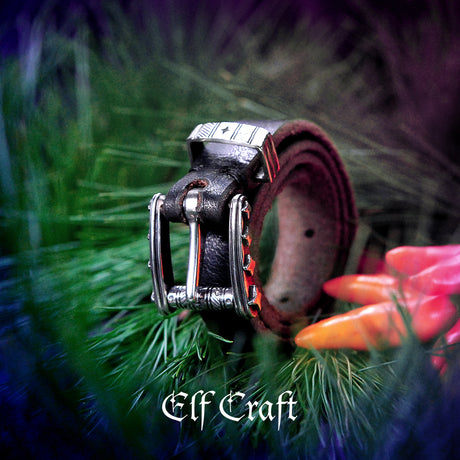 Silver Leather Bracelet with Silver Buckle STARS and STRIPES