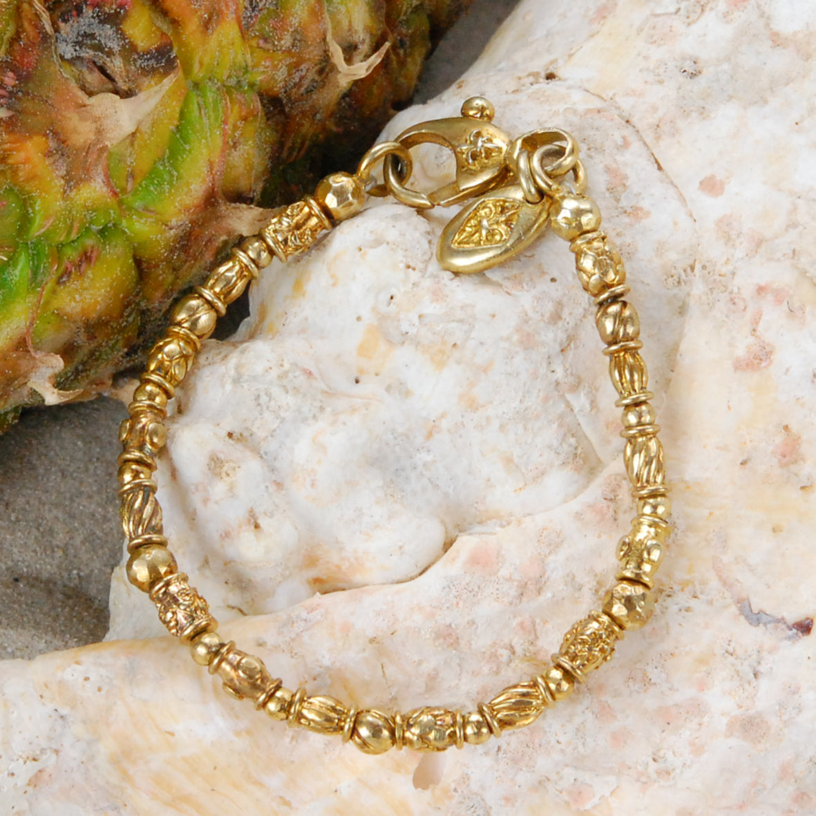 Bracelet Mini TUBES DECOR and Mini Balls 24ct Gold Plated on Silicon Rubber
