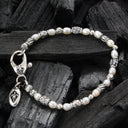 Silver Bracelet Mini TUBES DECOR and genuine PEARLS on Silicon Rubber