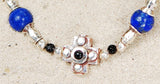 Silver Bracelet Tubes and PLAIN CROSS and Beads with Black Diamonds
