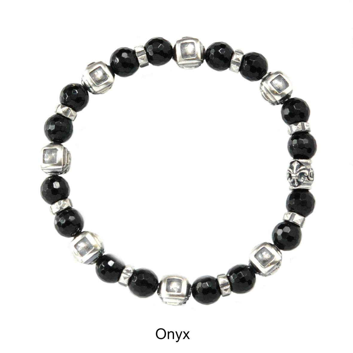 Square Silver Steps Cubes Bracelet with Beads or Pearls