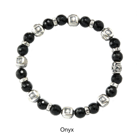 Square Silver Steps Cubes Bracelet with Beads or Pearls