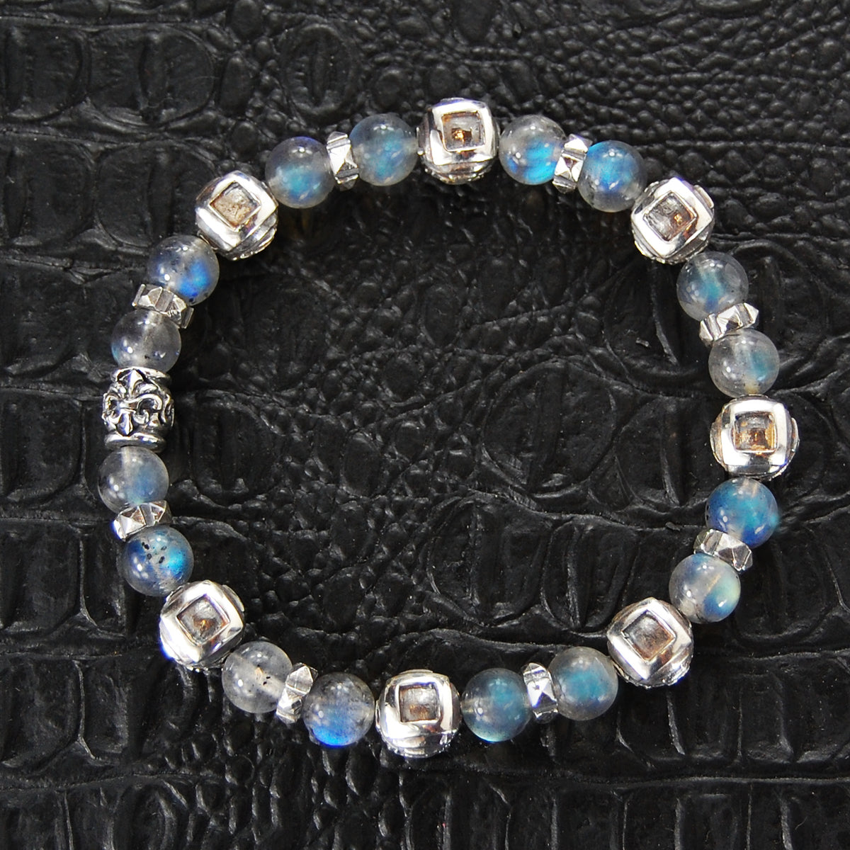 Square Silver Steps Cubes Bracelet with Beads or Pearls