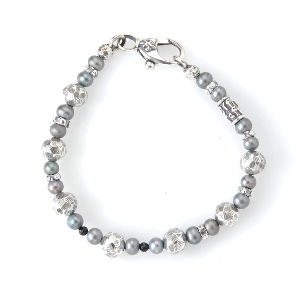 Silver Balls an Pearls Bracelet with small Rings