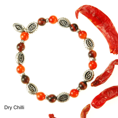Silver Bracelet with 12 mm DRAGON EYES with Beads 08 on Rubber