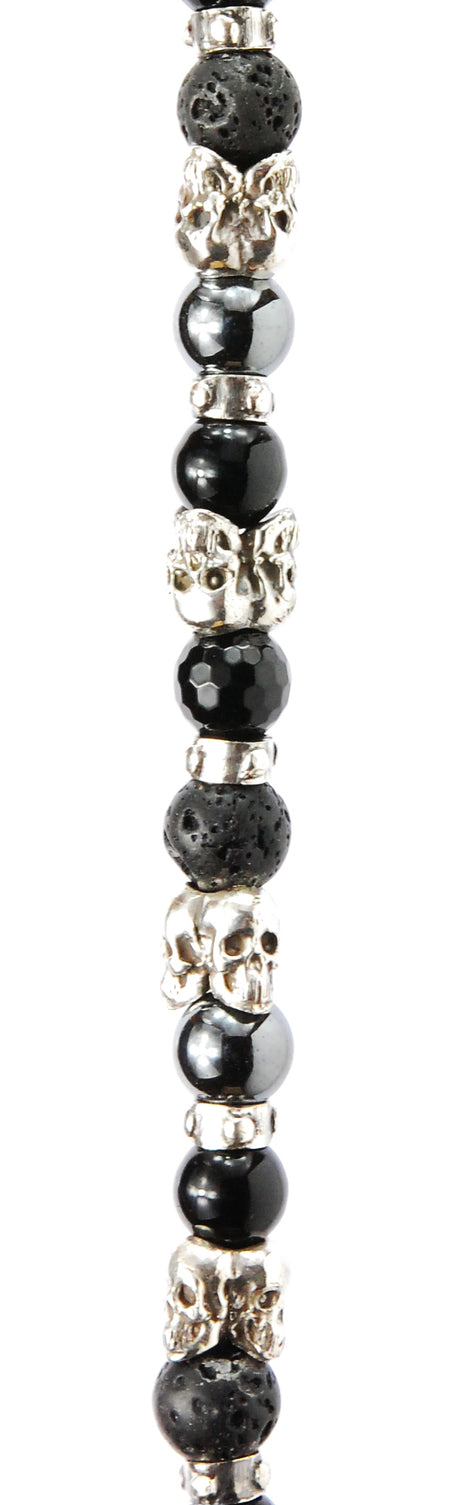 Silver Bracelet with Triple Small SKULLS  and Beads or Pearls 8